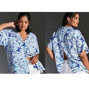 Anthropologie Maeve Blue and White Women's graphic button-up